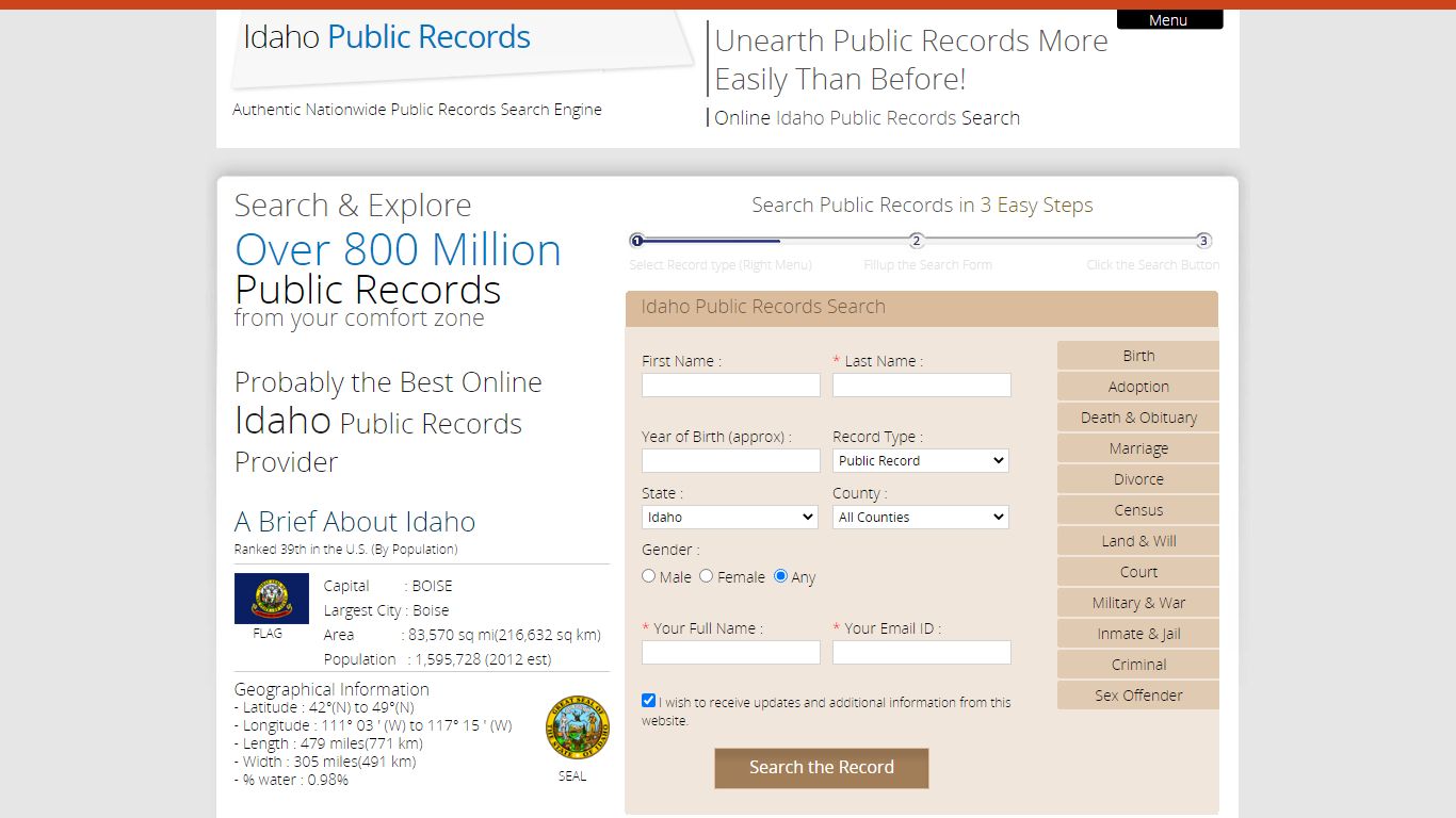 Search Public Records in Idaho. Idaho Vital Record.